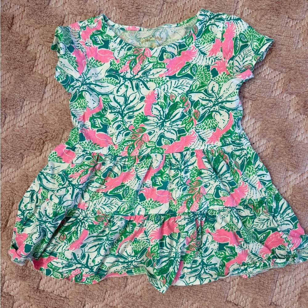 Lilly Pulitzer Pink and Green Leaf Print Dress
